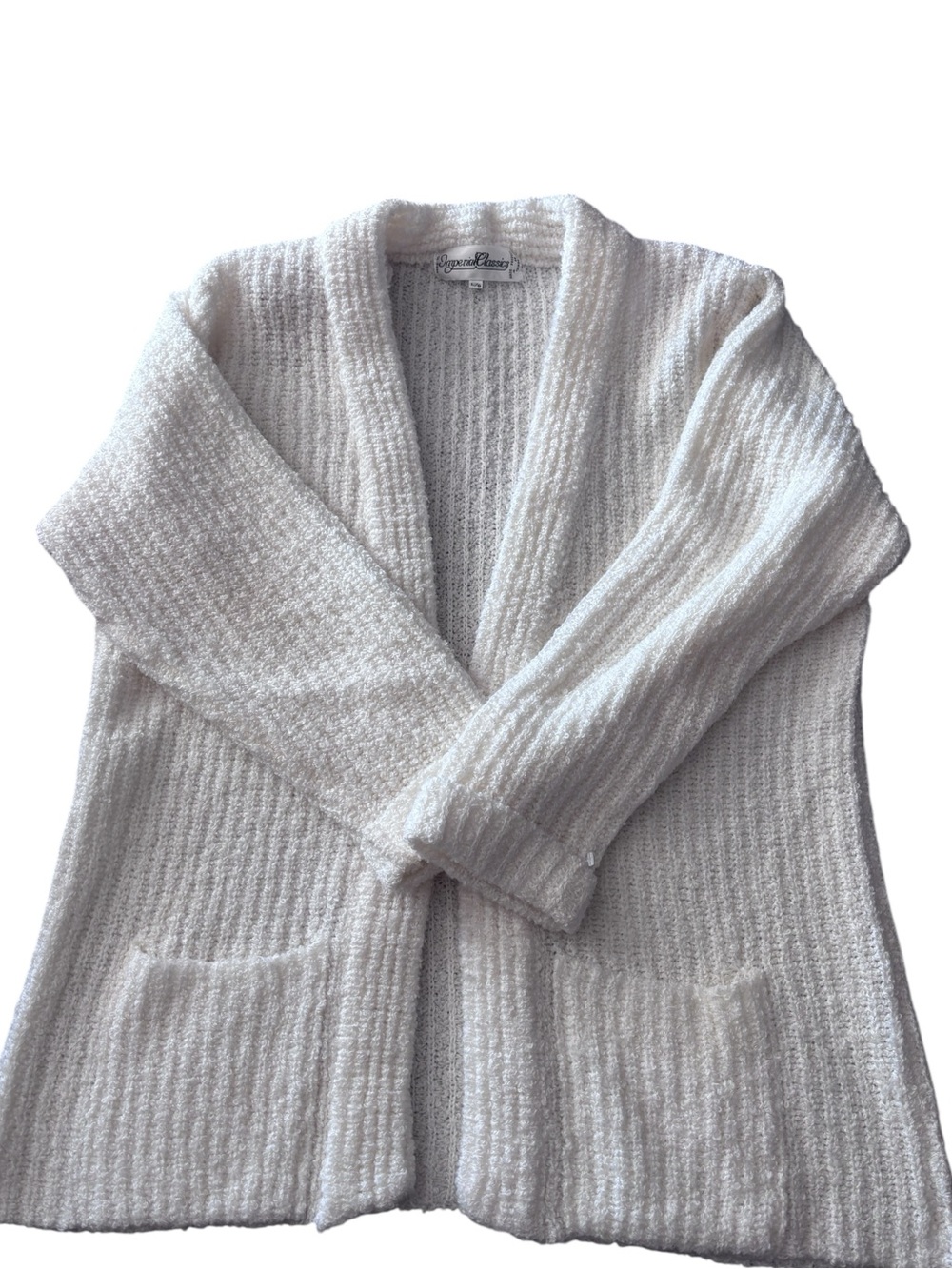 Imperial Classics Cream Textured Knit Shawl Collar Cardigan Size Large